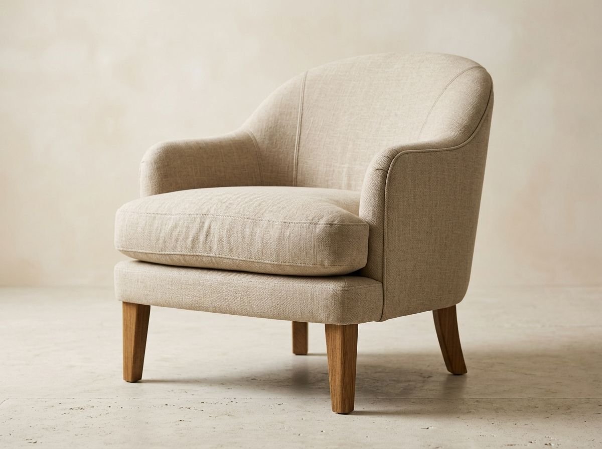 The Sunday Armchair — Cozy upholstered linen accent chair with solid hardwood legs
